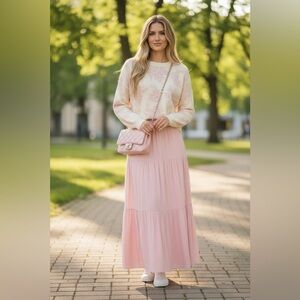 Chic Blush Roses Vanilla White Sweater